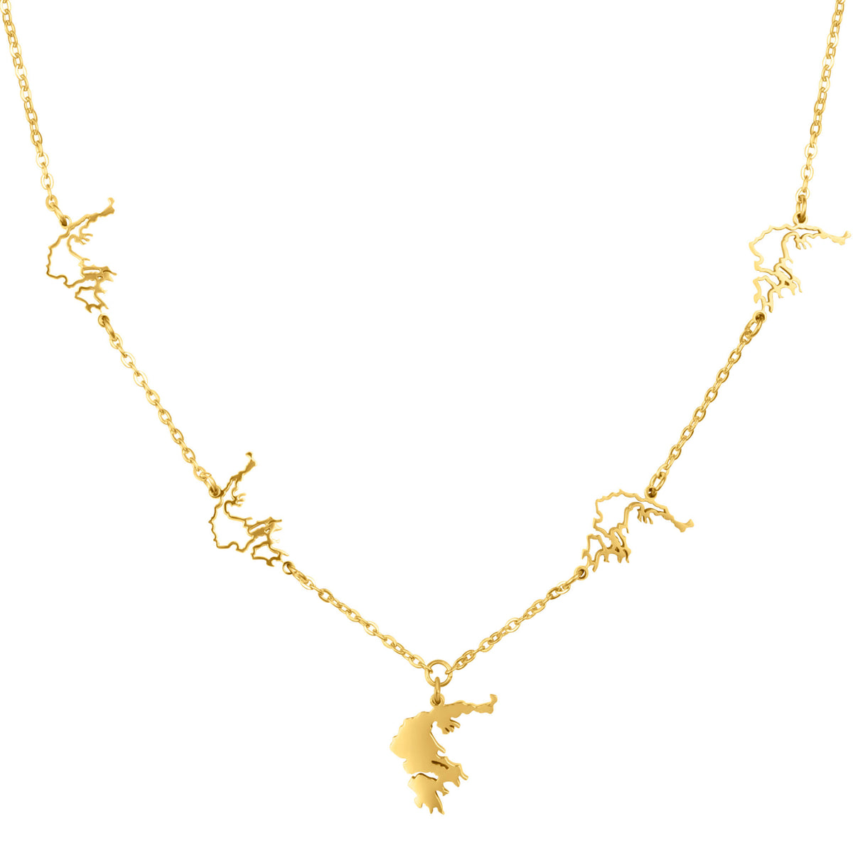 Griechenland Landkarte 5-Anhänger Kette Damen 18K Gold | d'origine