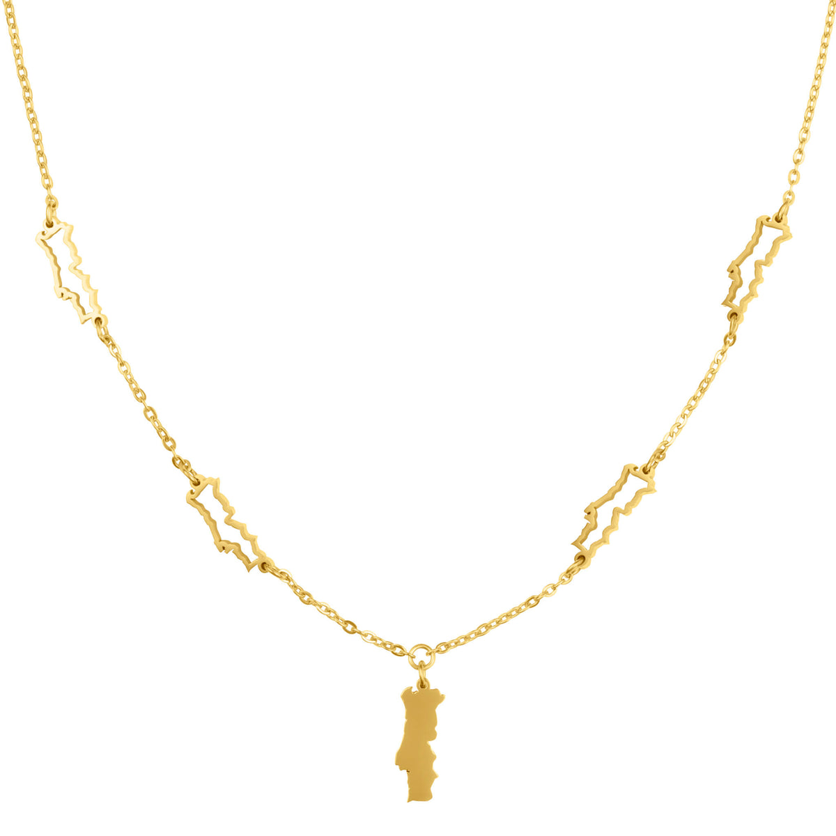 Portugal Landkarte 5-Anhänger Kette Damen 18K Gold | d'origine