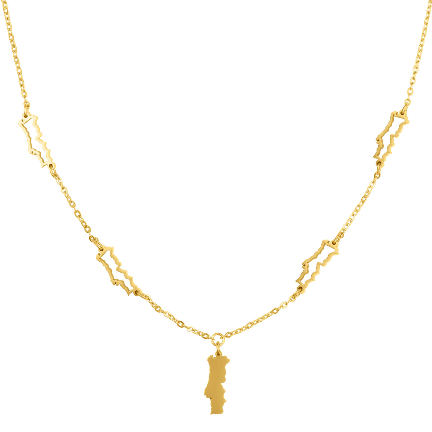Portugal Landkarte 5-Anhänger Kette Damen 18K Gold | d'origine