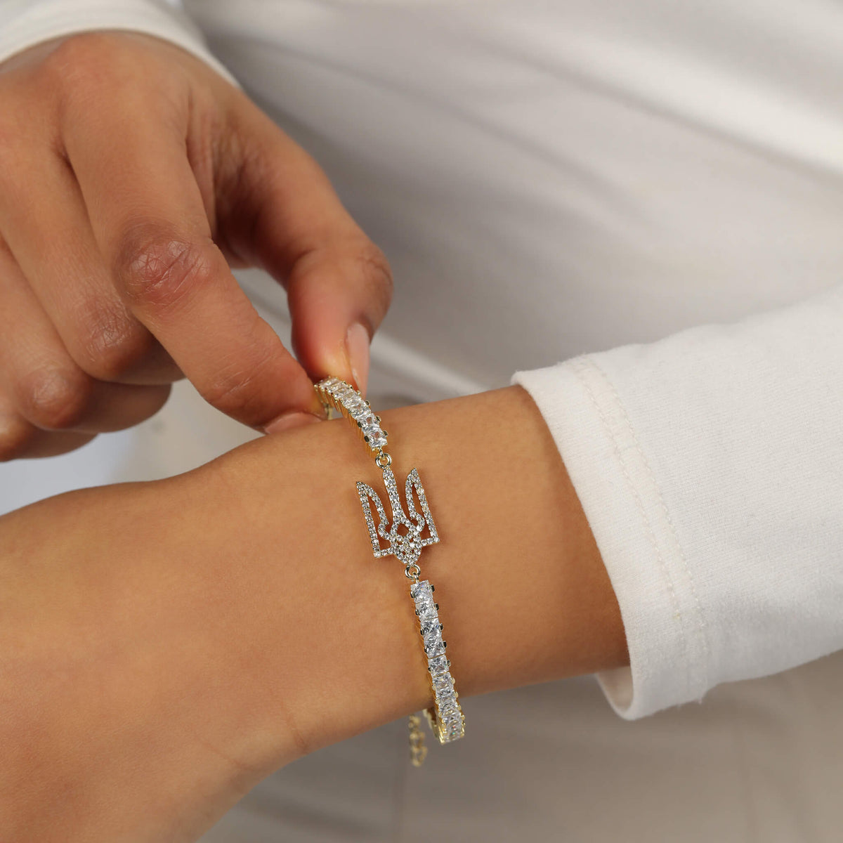 Ukraine Emblem Bracelet worn by model