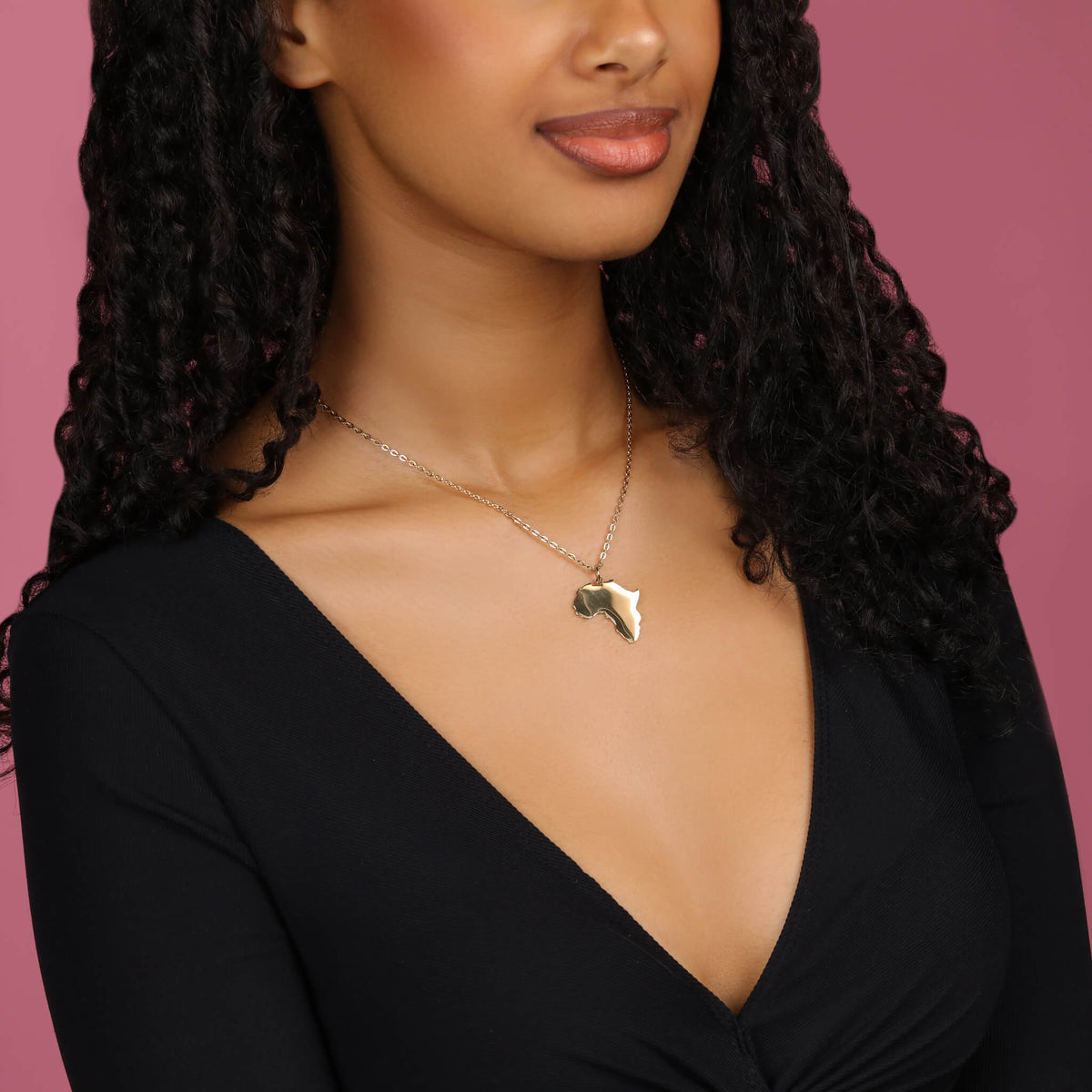 Africa Map Necklace Women worn by model