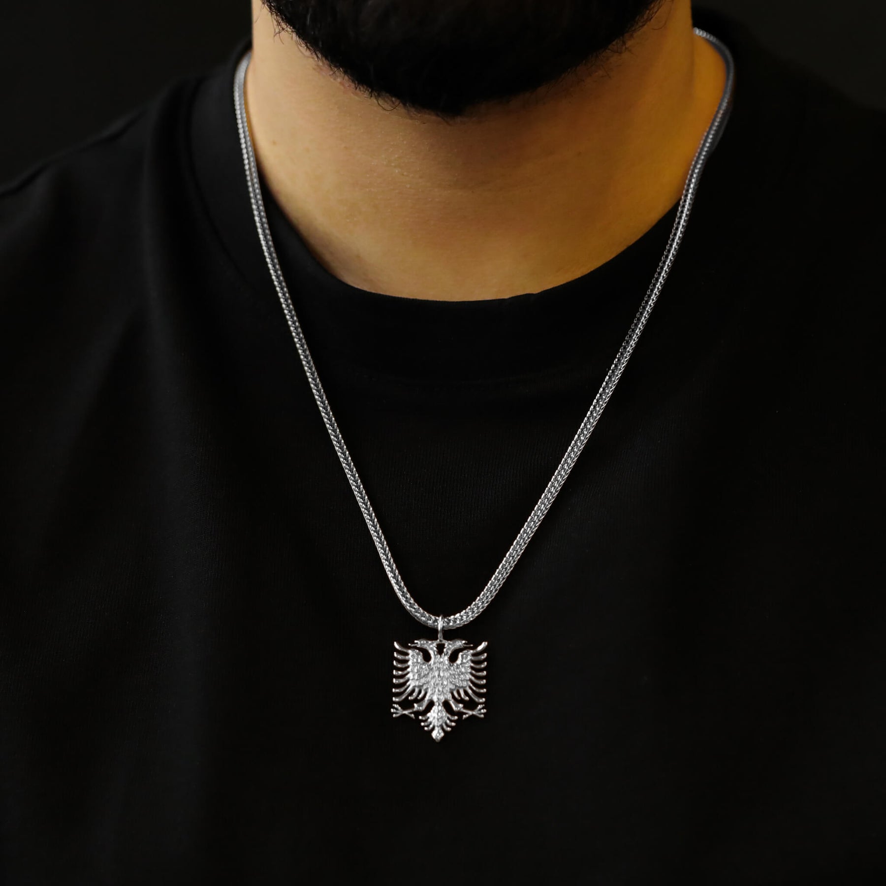 Albania Eagle Emblem Necklace Men worn by model