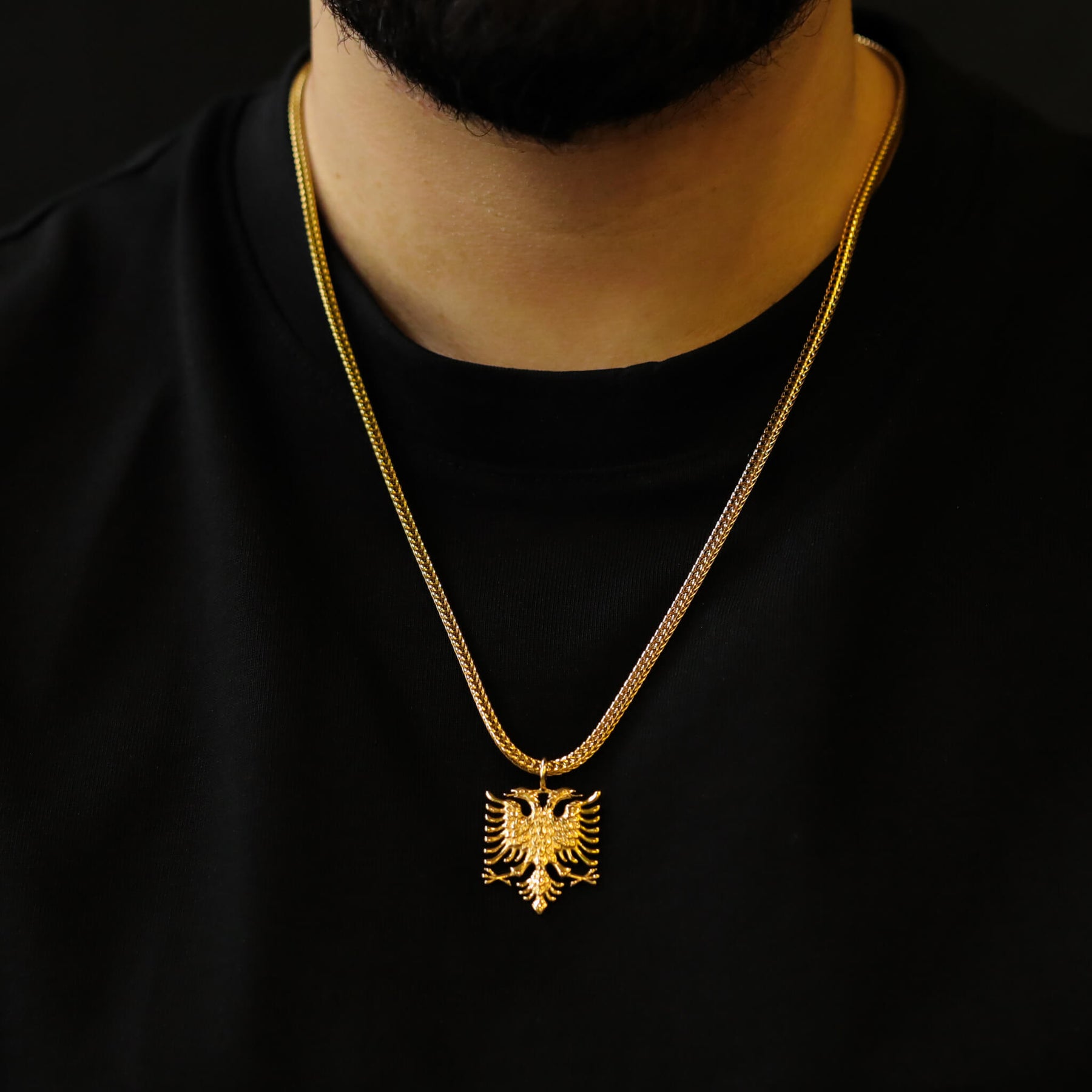 Albania Eagle Emblem Necklace Men worn by model