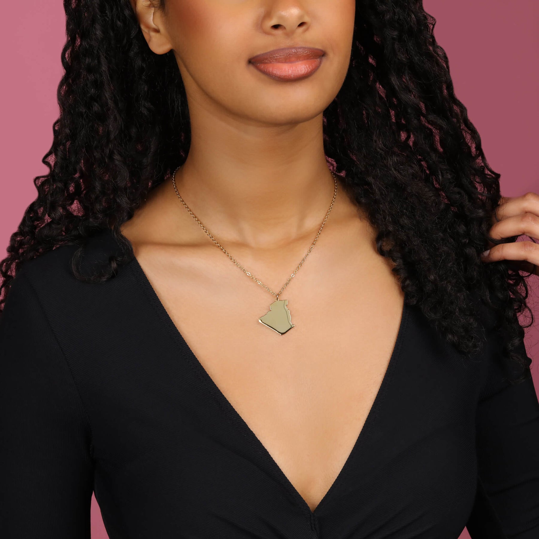 Algeria Map Necklace Women worn by model