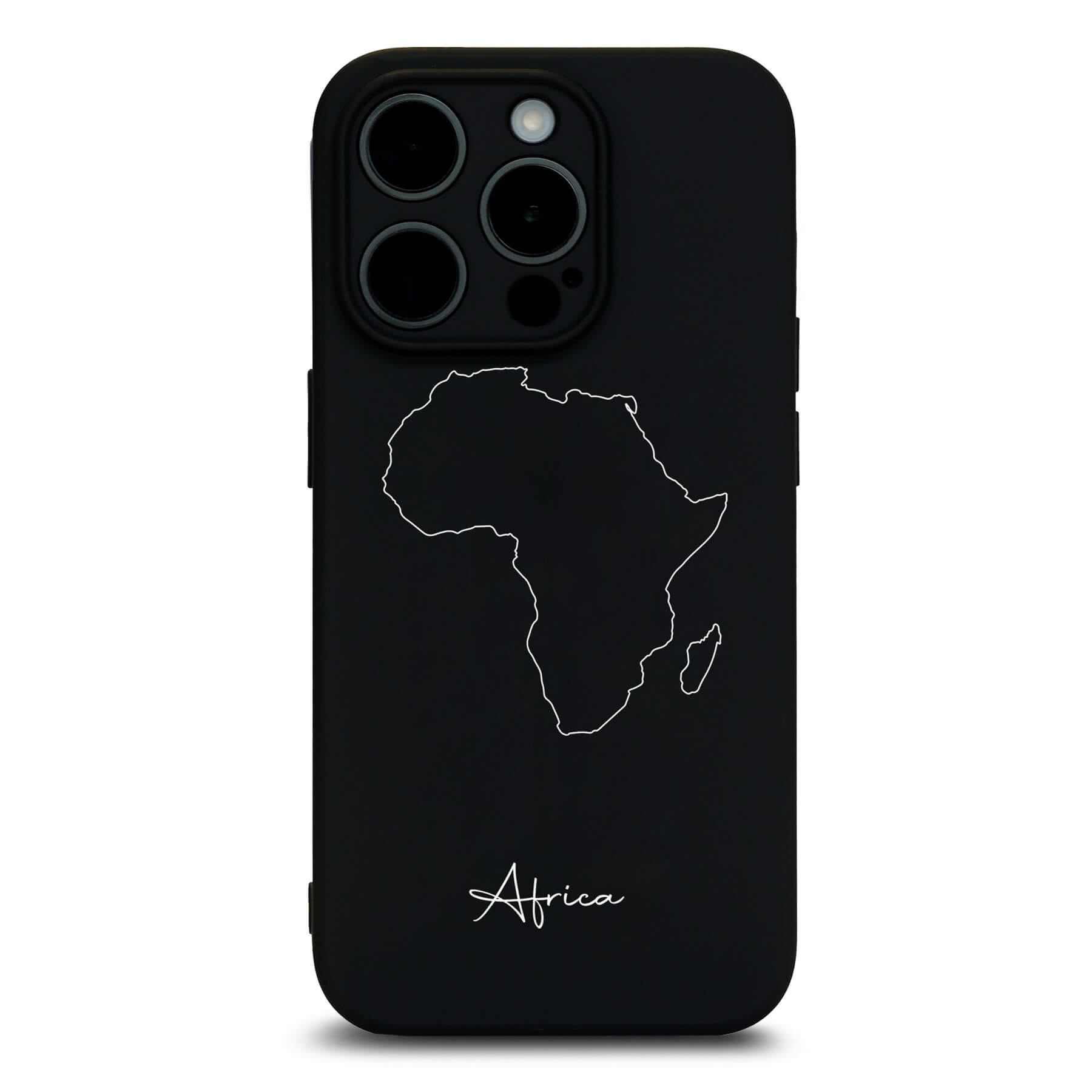 Afrika Handyhülle für iPhone 13 bis 16 – Rückseite mit Landkarte und Schriftzug