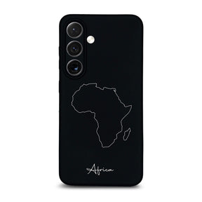 Afrika Handyhülle für Samsung Galaxy S23 FE, S24 bis S26, A15, A35, A54 und A55 – Rückseite mit Landkarte und Schriftzug