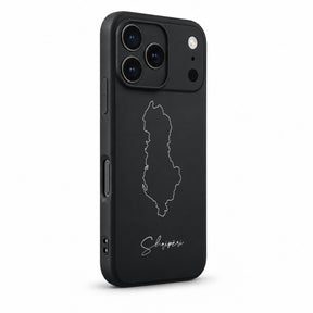 Albanien Handyhülle für iPhone 17 Pro – Schrägansicht mit Kamerarand und Seitentasten