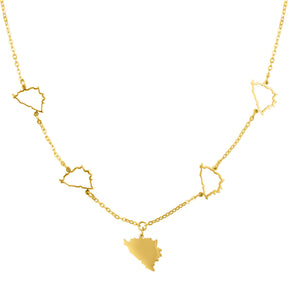 Bosnien Landkarte 5-Anhänger Kette Damen 18K Gold | d'origine
