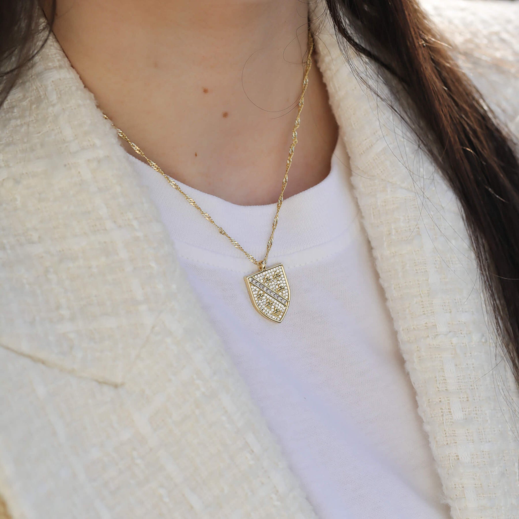 Bosnia Ljiljan Lily Emblem Necklace Women worn on Model
