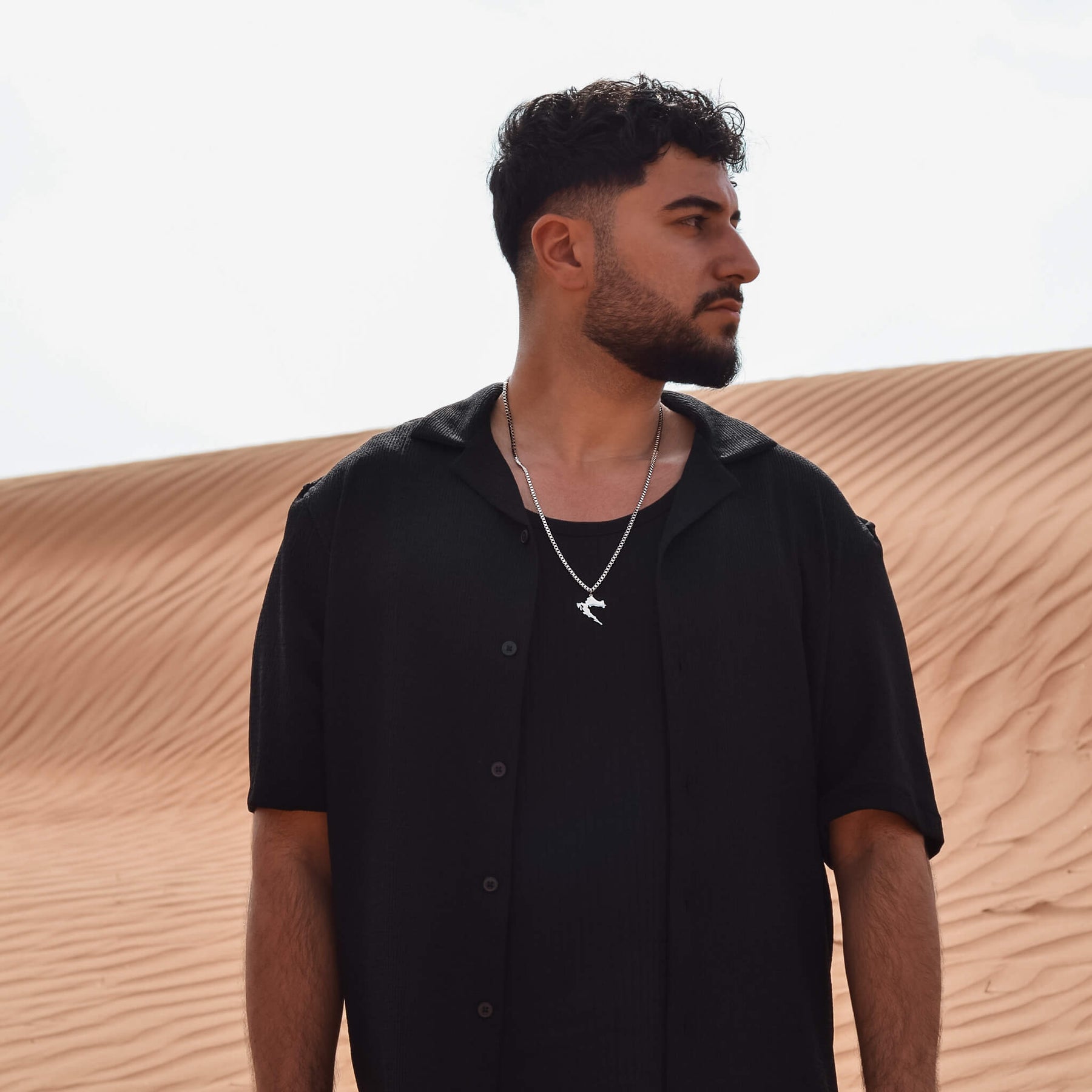 Croatia Map Necklace for Men worn by model
