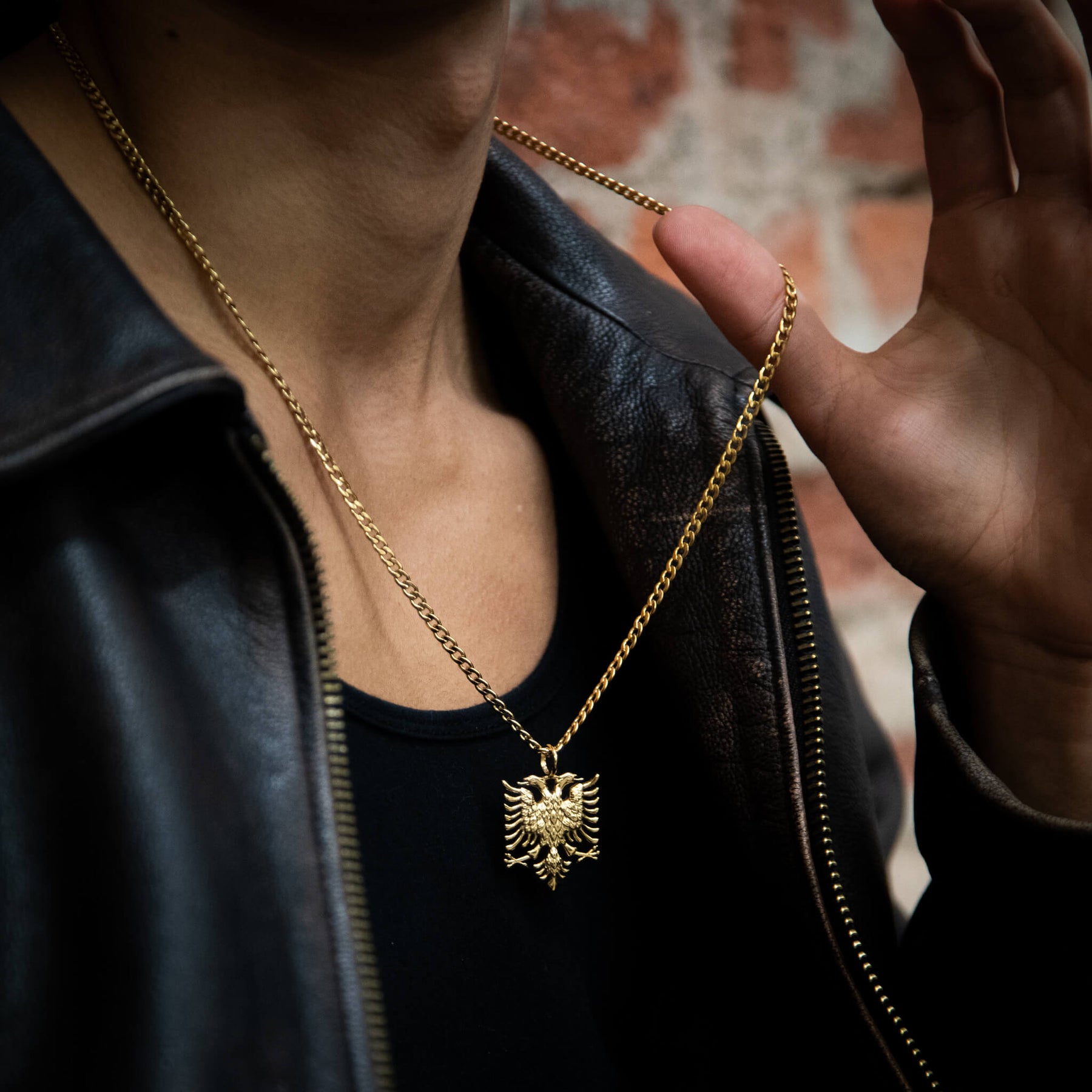 Albania Emblem Necklace worn by model