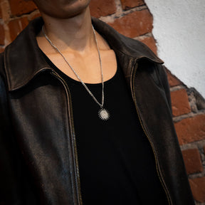 Kurdistan Roj Sun Emblem Necklace for Men worn by model