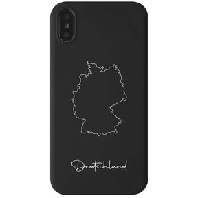 Deutschland Handyhülle für iPhone X, XS und XR – Rückseite mit Landkarte und Schriftzug