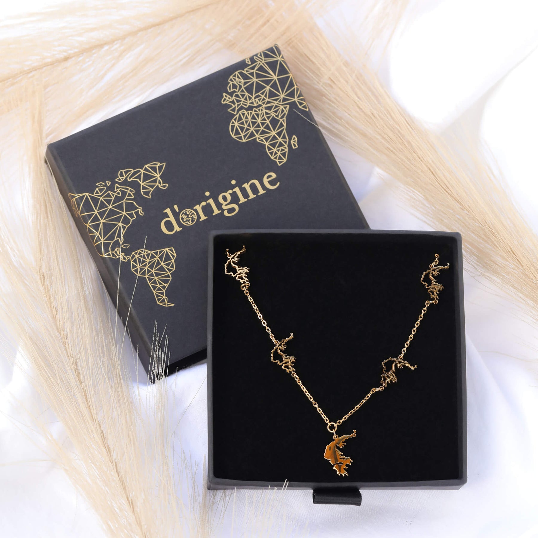 Griechenland Landkarte 5-Anhänger Kette Damen 18K Gold | d'origine