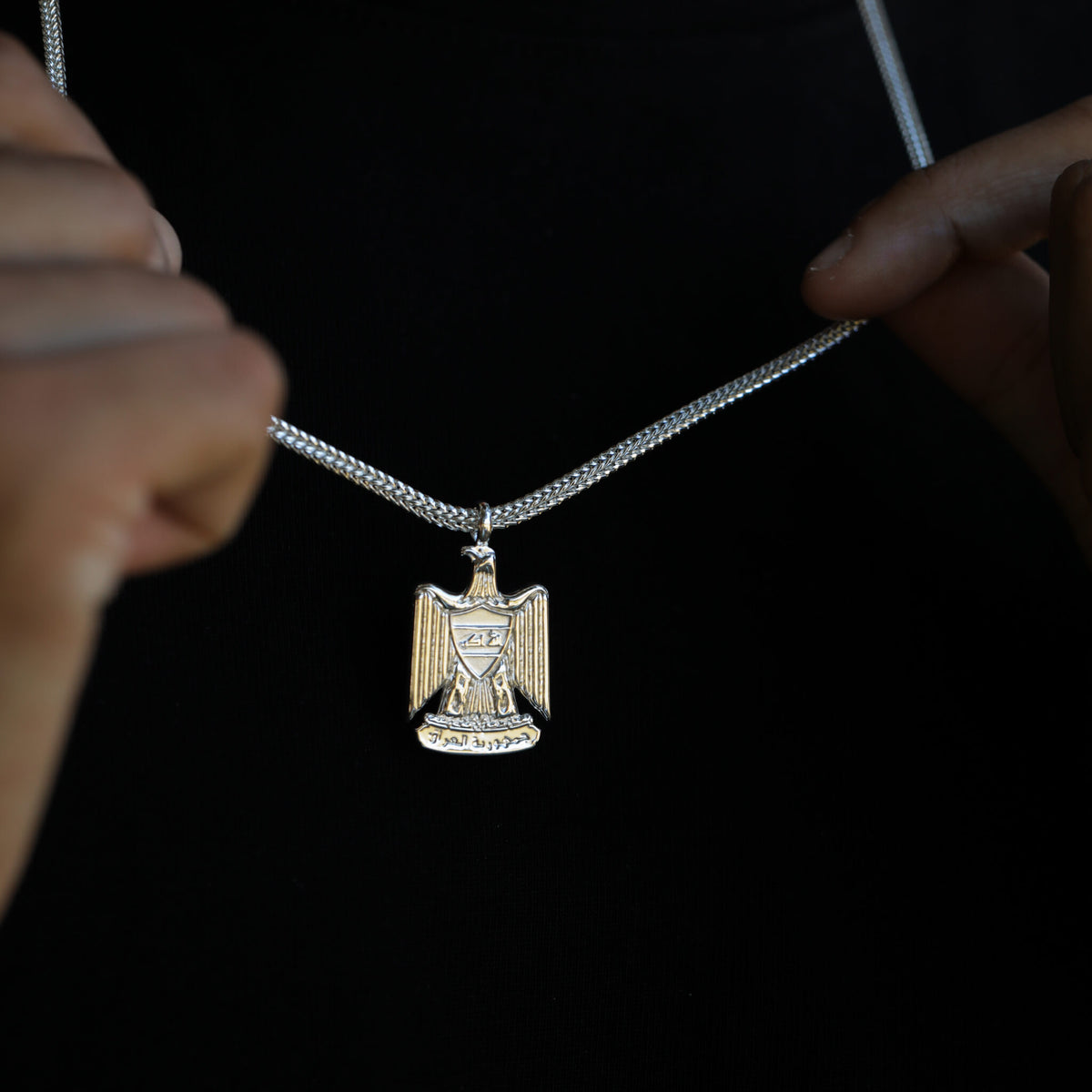 Irak Adler Wappen Kette Herren getragen am Model