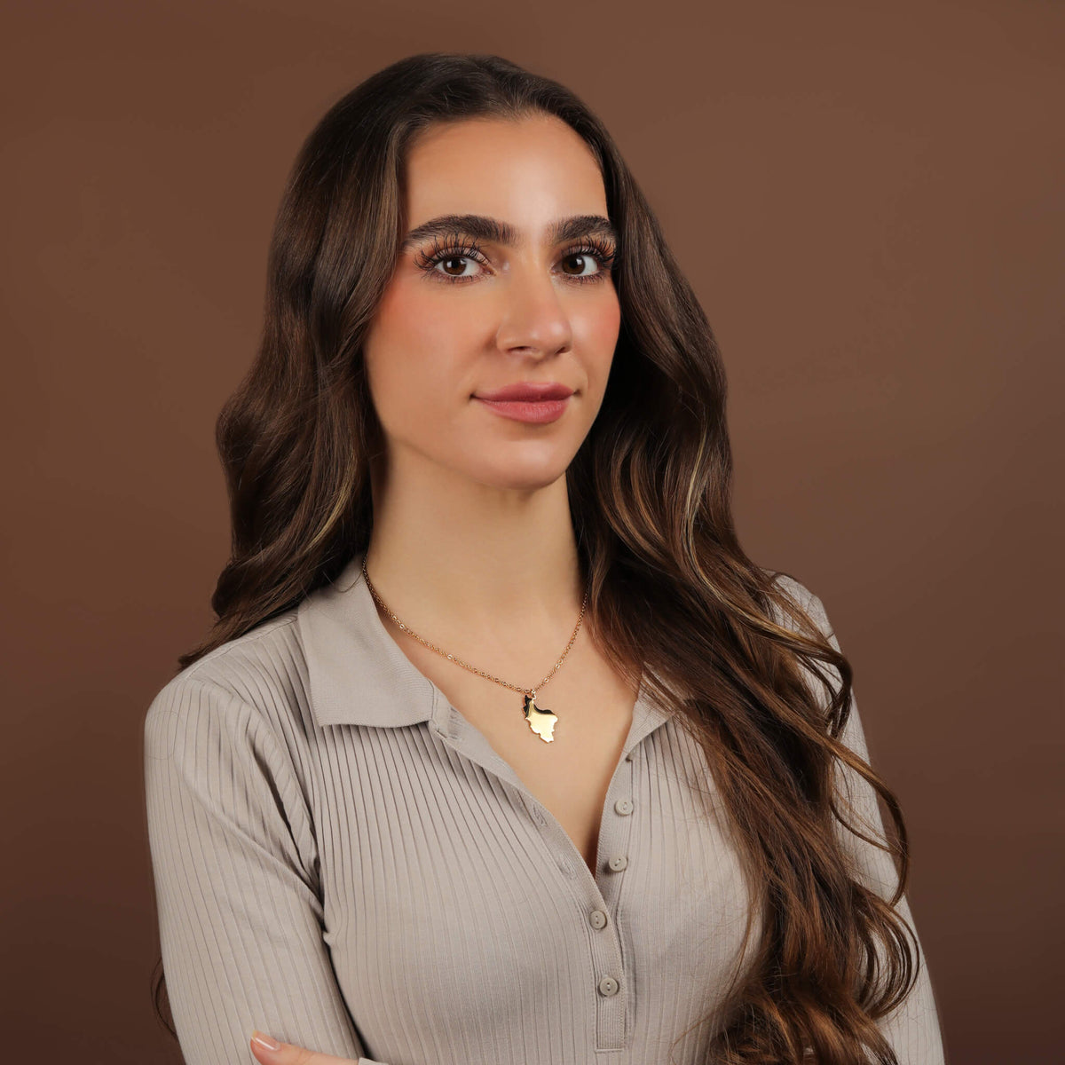 Iran Map Necklace for Women worn by model