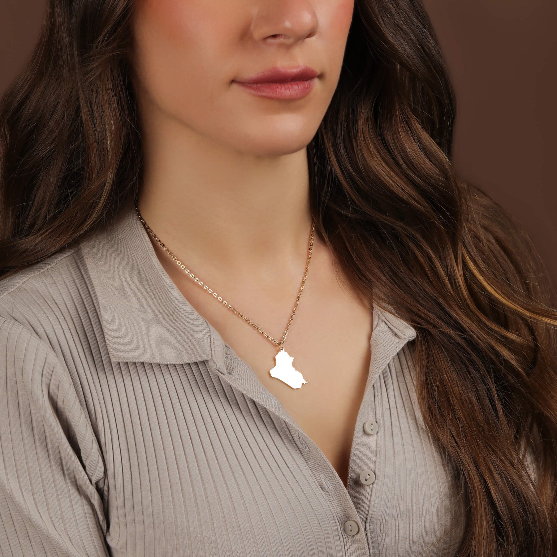Iraq Map Necklace for Women Worn Photo – Map
