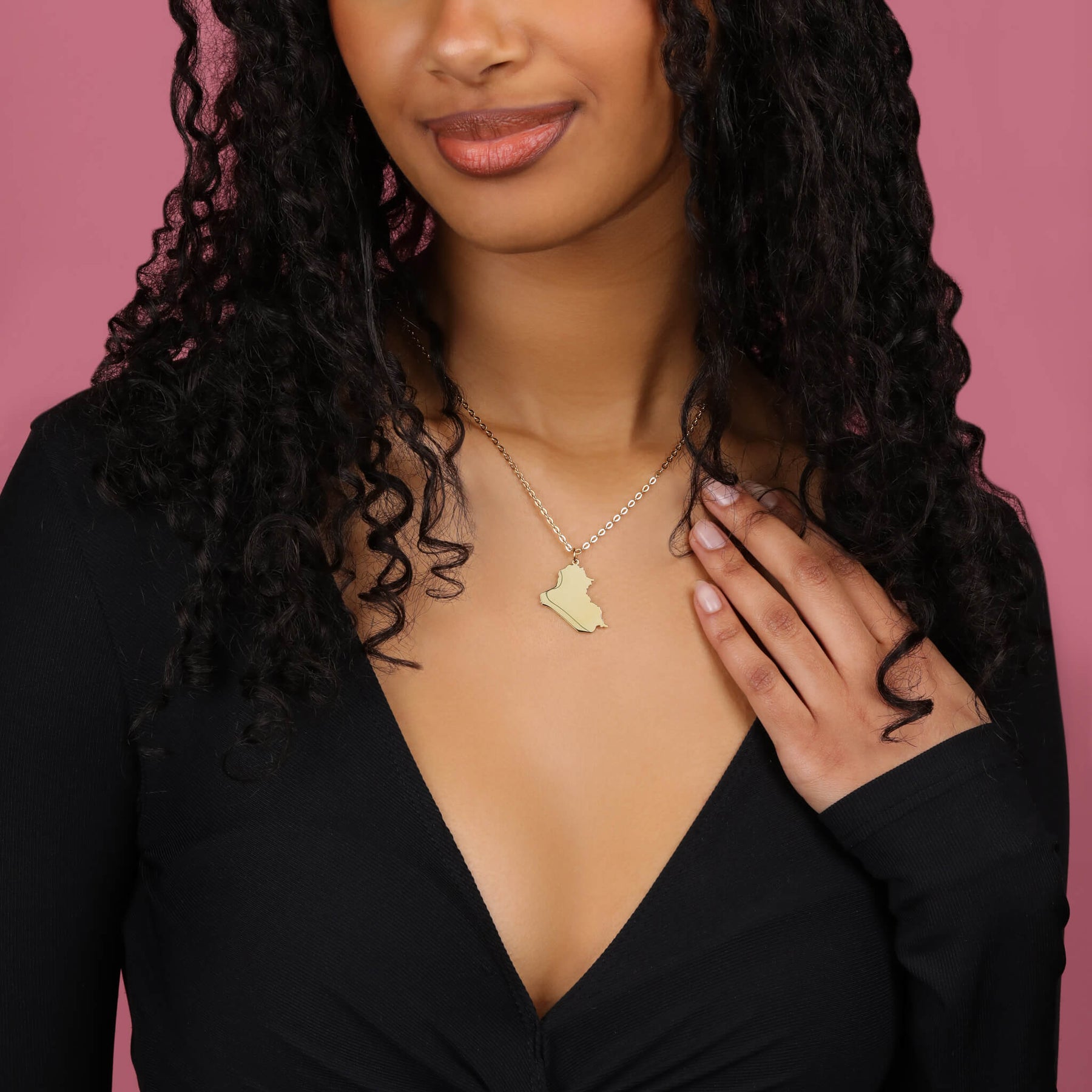 Iraq Map Necklace for Women worn by model