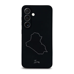 Irak Handyhülle für Samsung Galaxy S23 und S24 – Rückseite mit Landkarte und Schriftzug