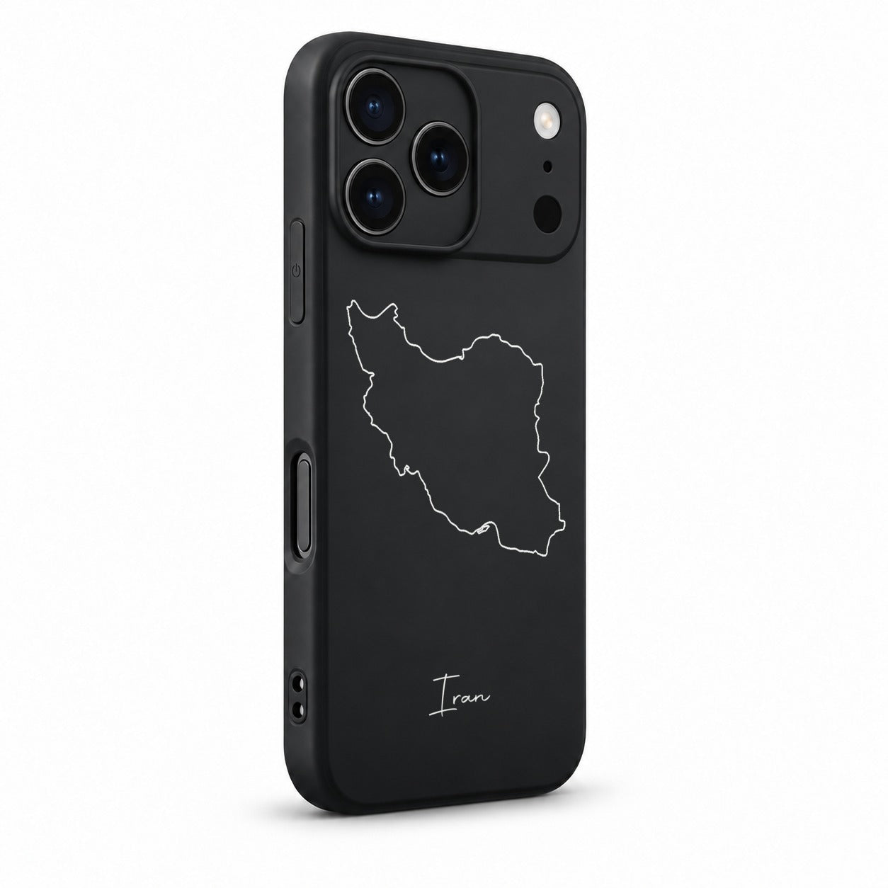 Iran Handyhülle für iPhone 17 Pro – Schrägansicht mit Kamerarand und Seitentasten