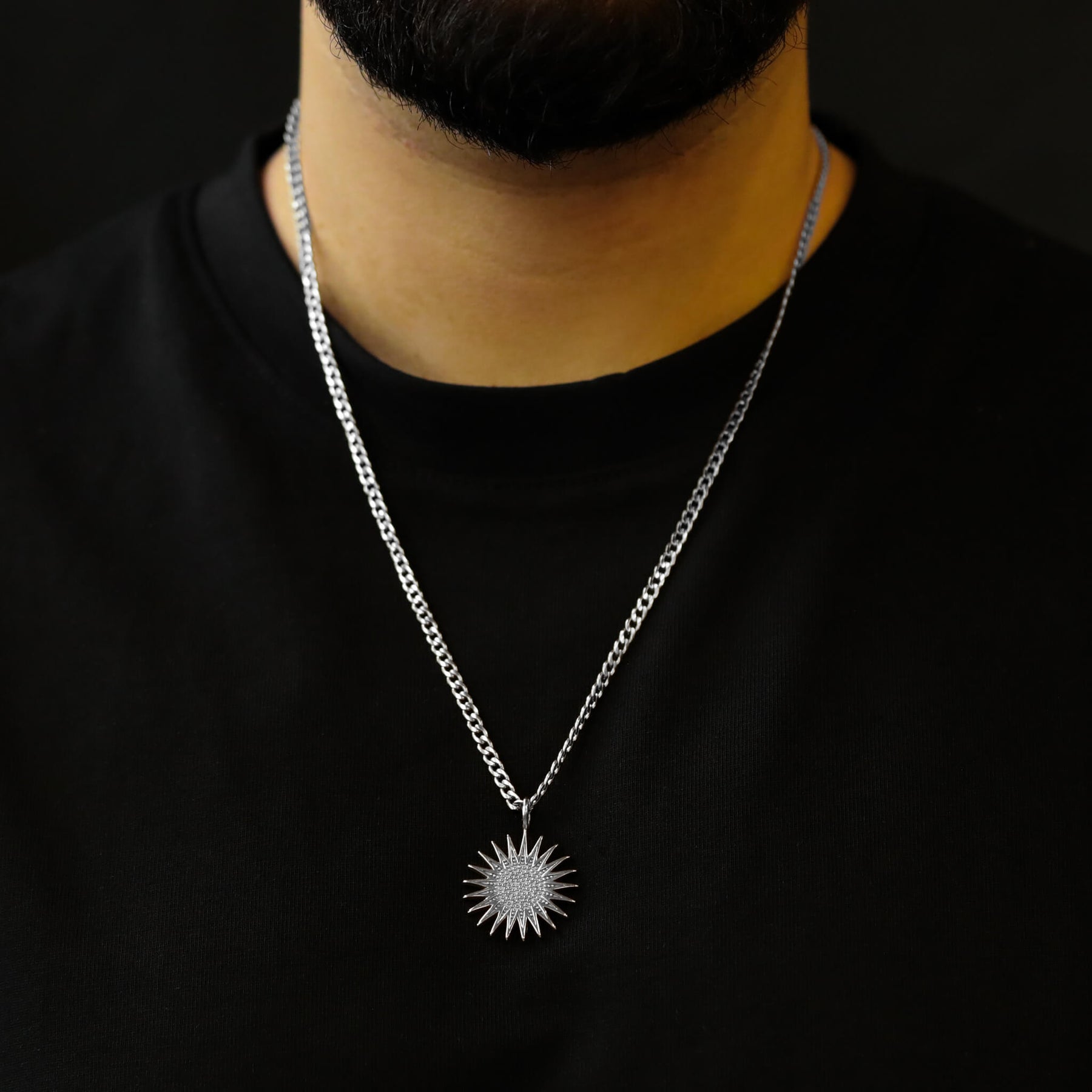 Kurdistan Roj Sun Emblem Necklace for Men worn by model