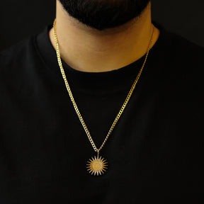Kurdistan Roj Sun Emblem Necklace for Men worn by model