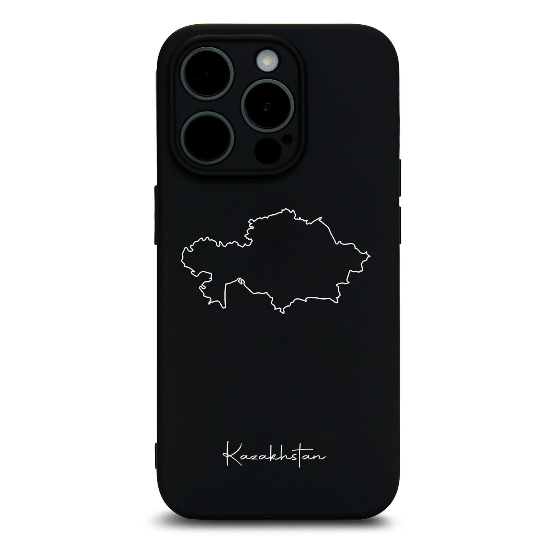 Kasachstan Handyhülle für iPhone 13 bis 16 – Rückseite mit Landkarte und Schriftzug