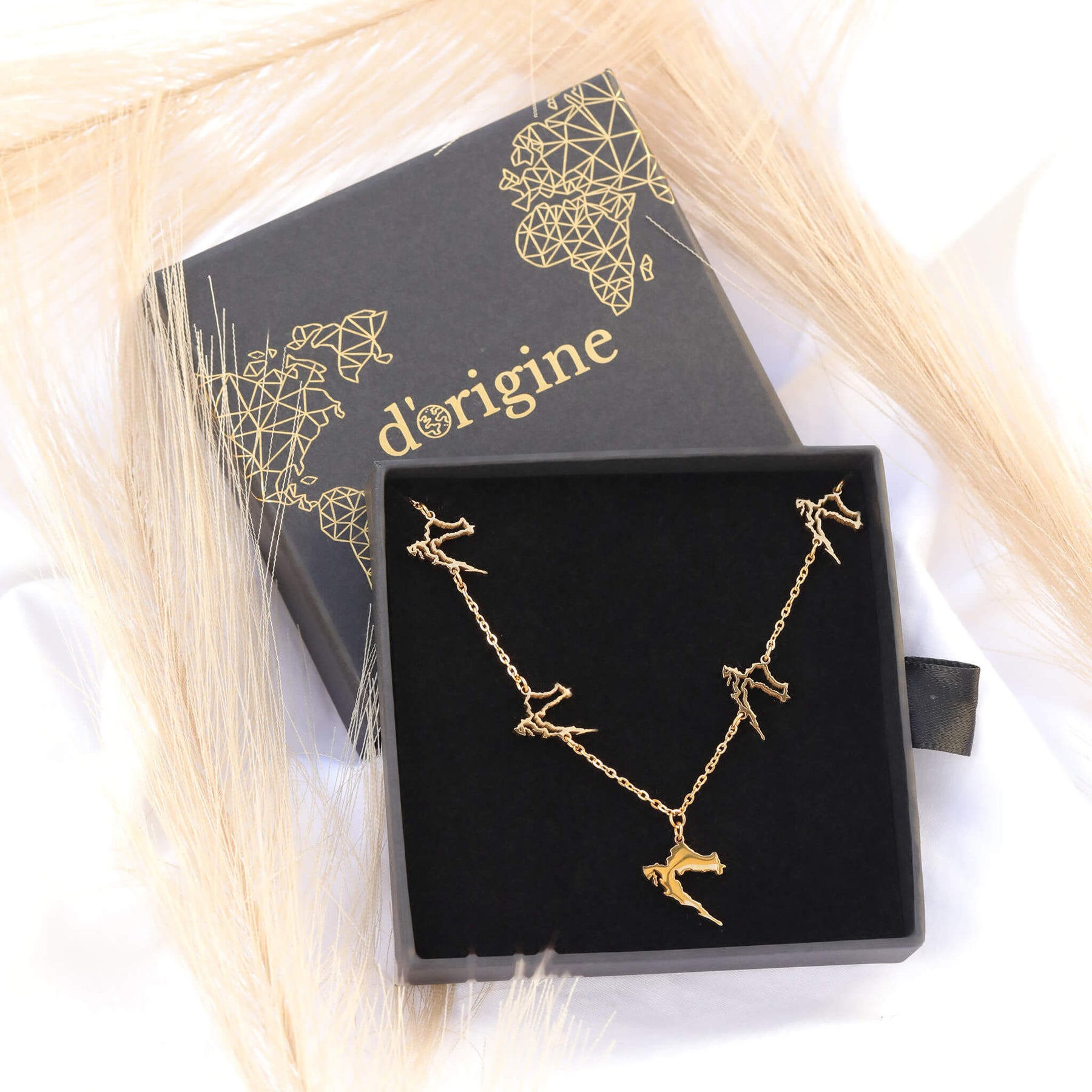 Kroatien Landkarte 5-Anhänger Kette Damen 18K Gold | d'origine