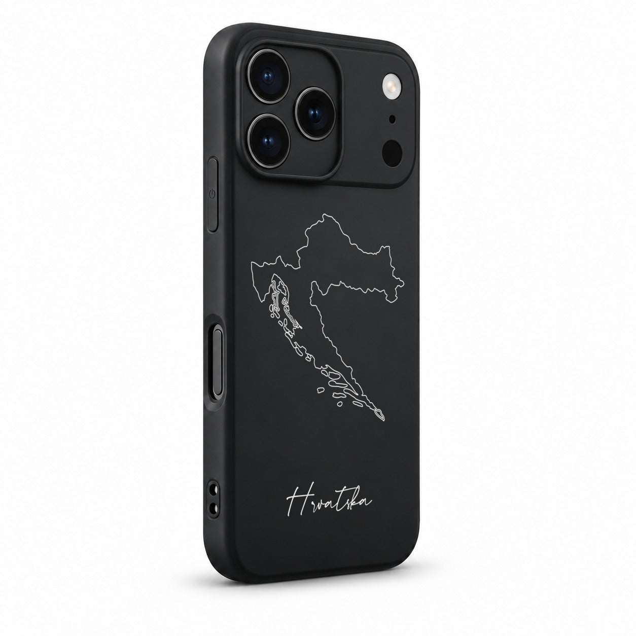 Kroatien Handyhülle für iPhone 17 Pro – Schrägansicht mit Kamerarand und Seitentasten