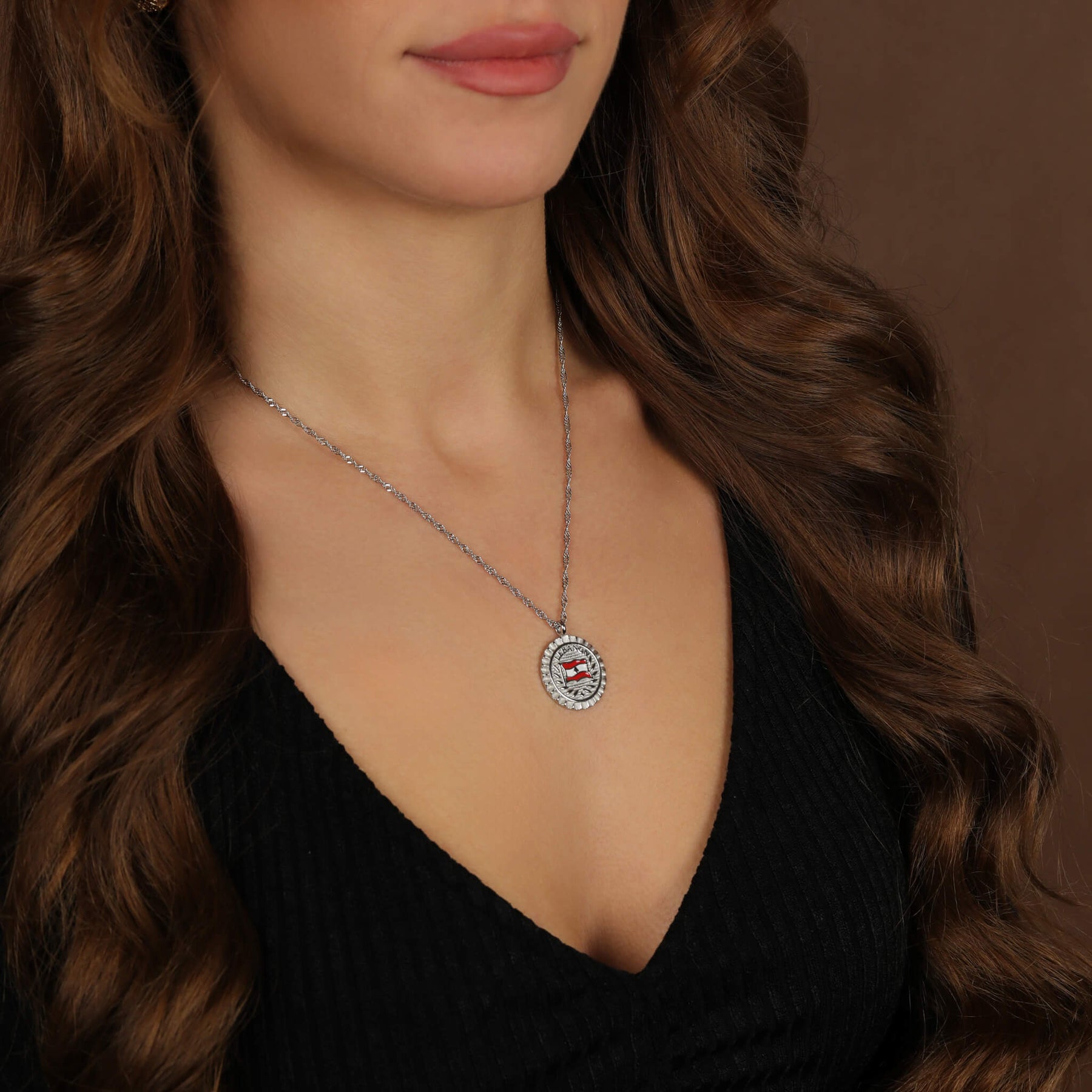 Lebanon National Flag Necklace for Women on model
