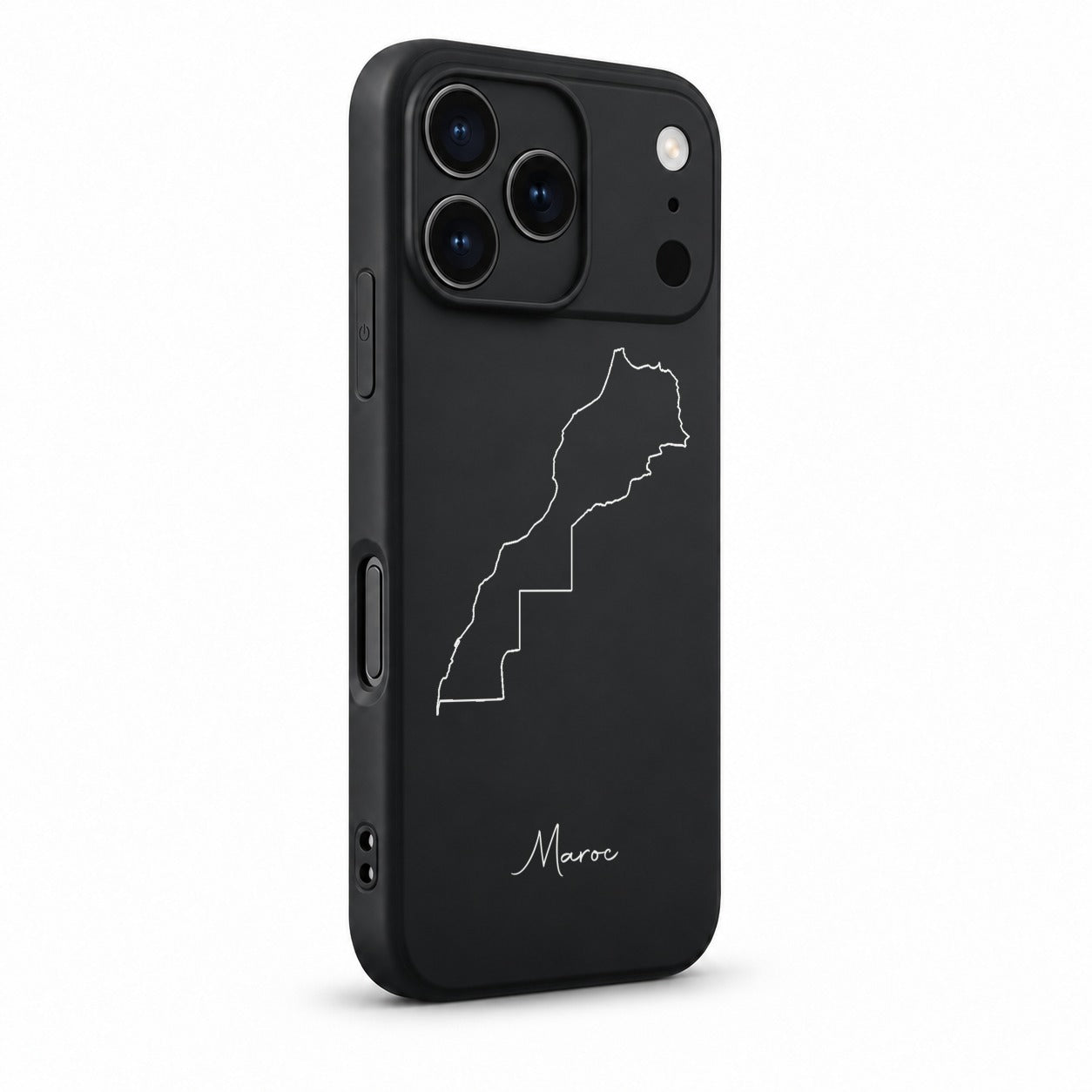Marokko Handyhülle für iPhone 17 Pro – Schrägansicht mit Kamerarand und Seitentasten