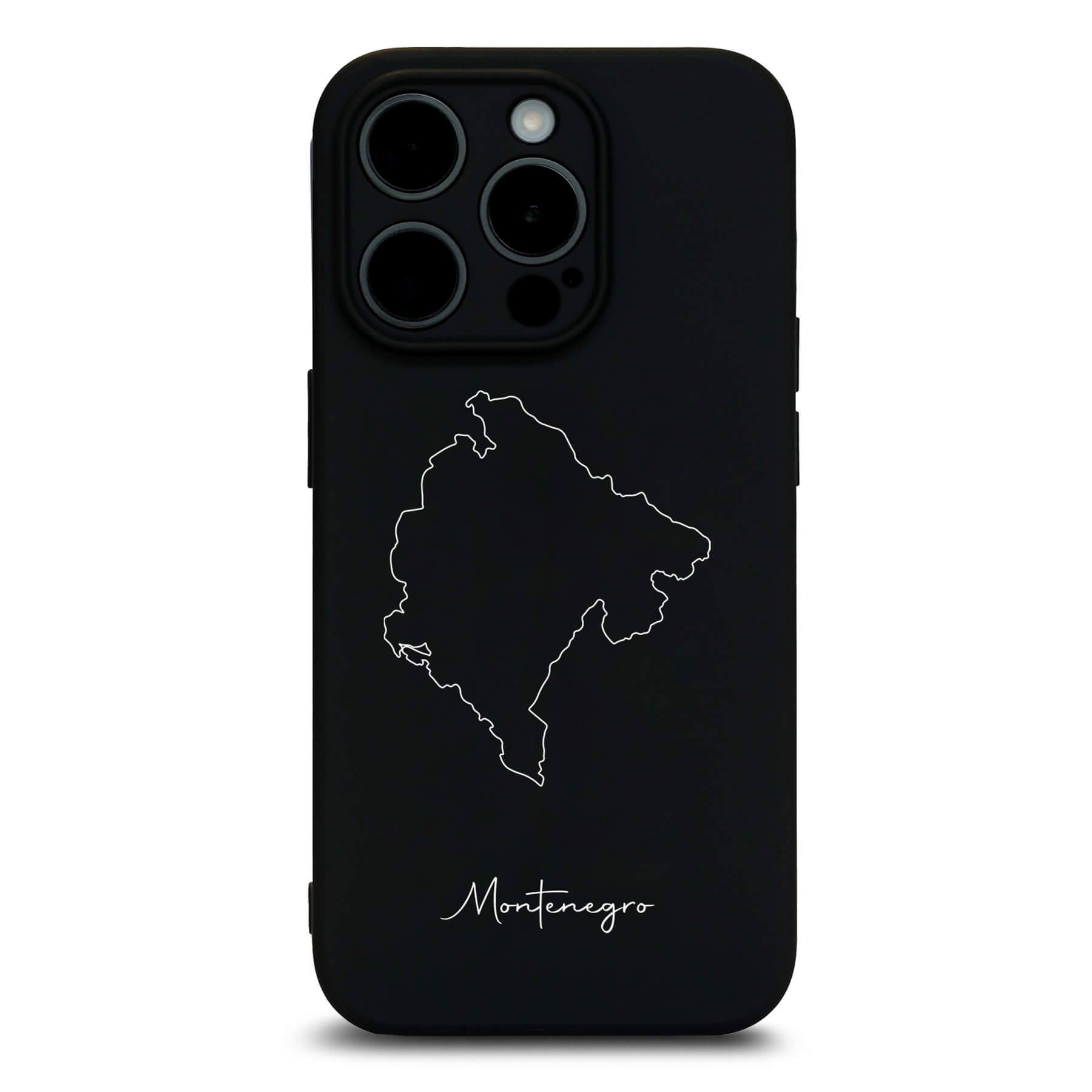 Montenegro Handyhülle für iPhone 13 bis 16 – Rückseite mit Landkarte und Schriftzug