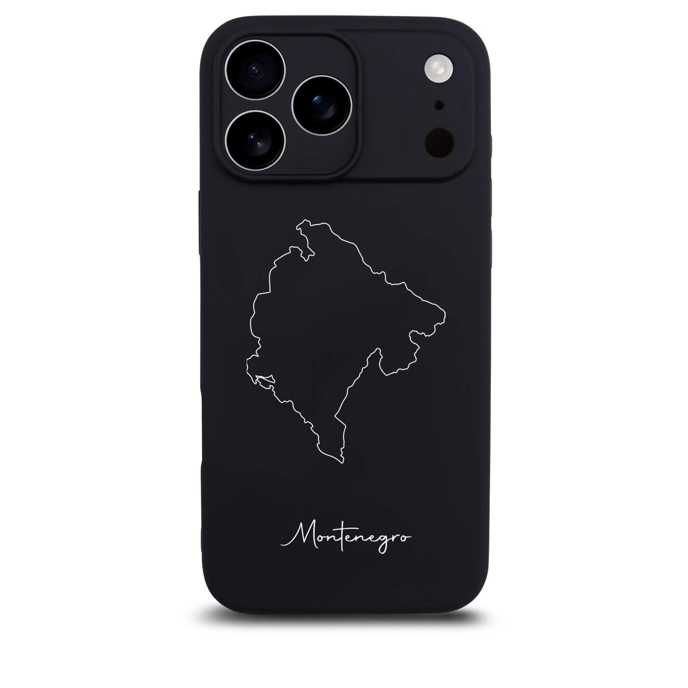 Montenegro Handyhülle für iPhone 17 Pro – Rückseite mit Landkarte und Schriftzug