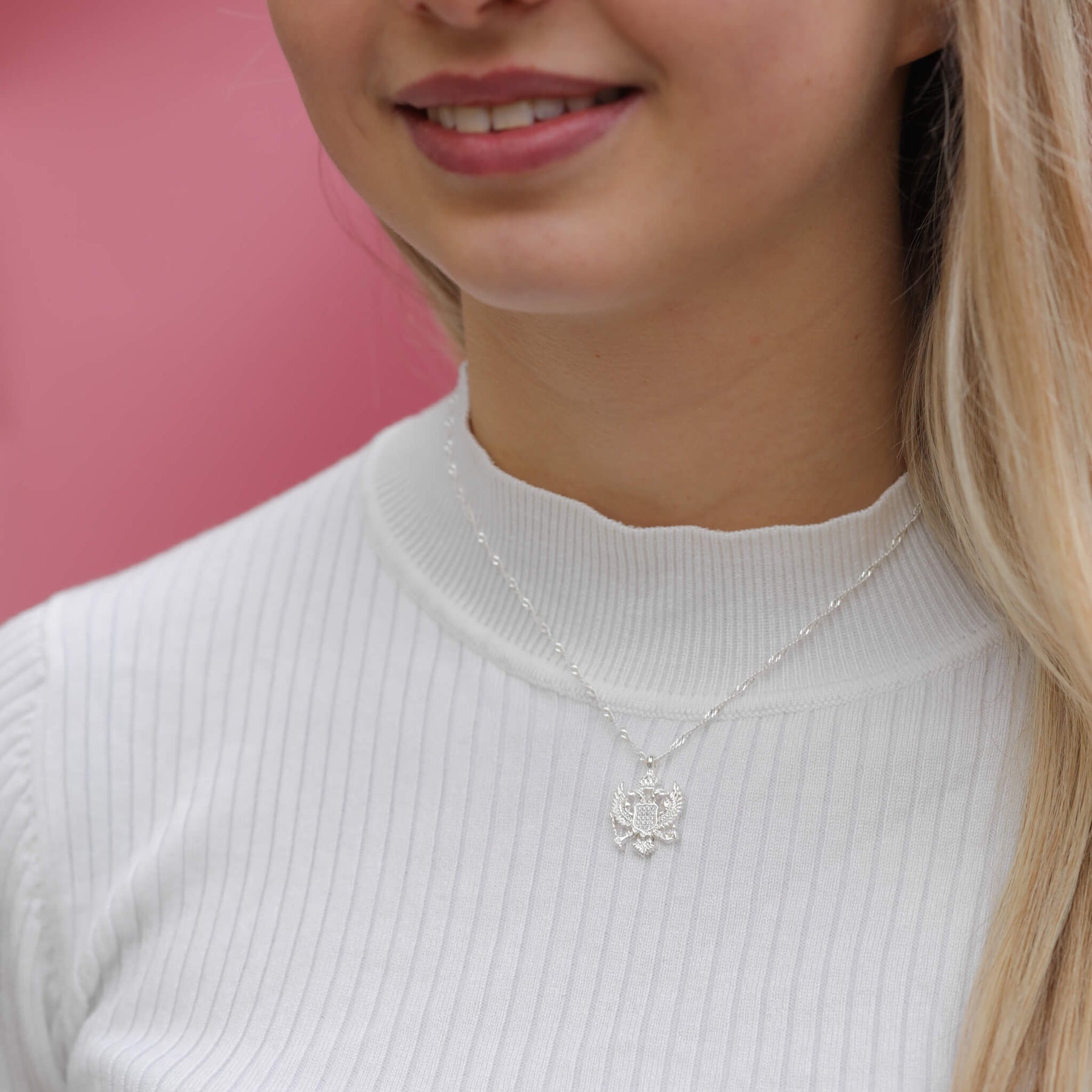 Montenegro Emblem Necklace Women Worn Photo – Eagle