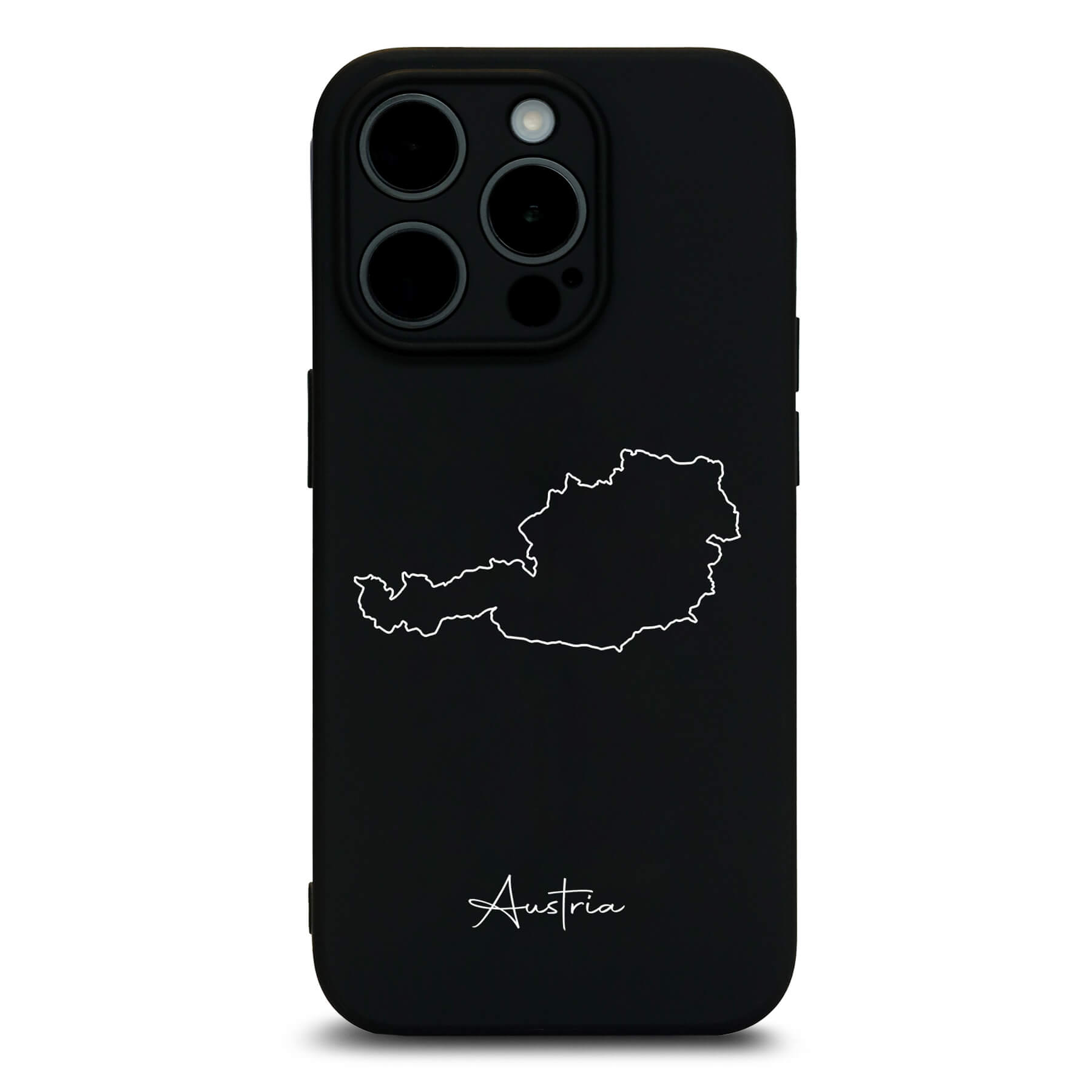 Österreich Handyhülle für iPhone 13 bis 16 – Rückseite mit Landkarte und Schriftzug
