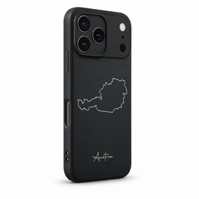 Österreich Handyhülle für iPhone 17 Pro – Schrägansicht mit Kamerarand und Seitentasten