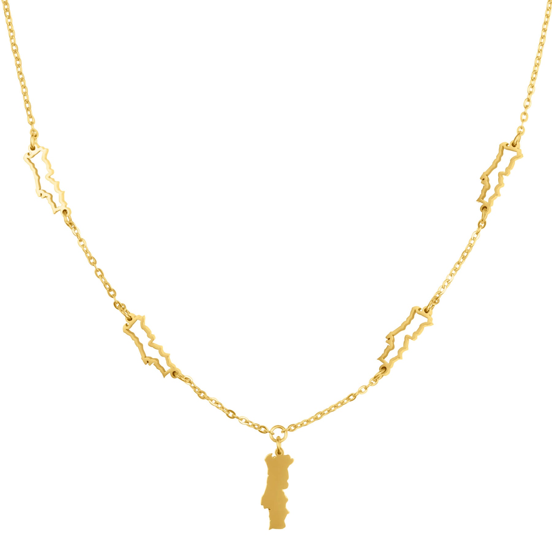 Portugal Landkarte 5-Anhänger Kette Damen 18K Gold | d'origine