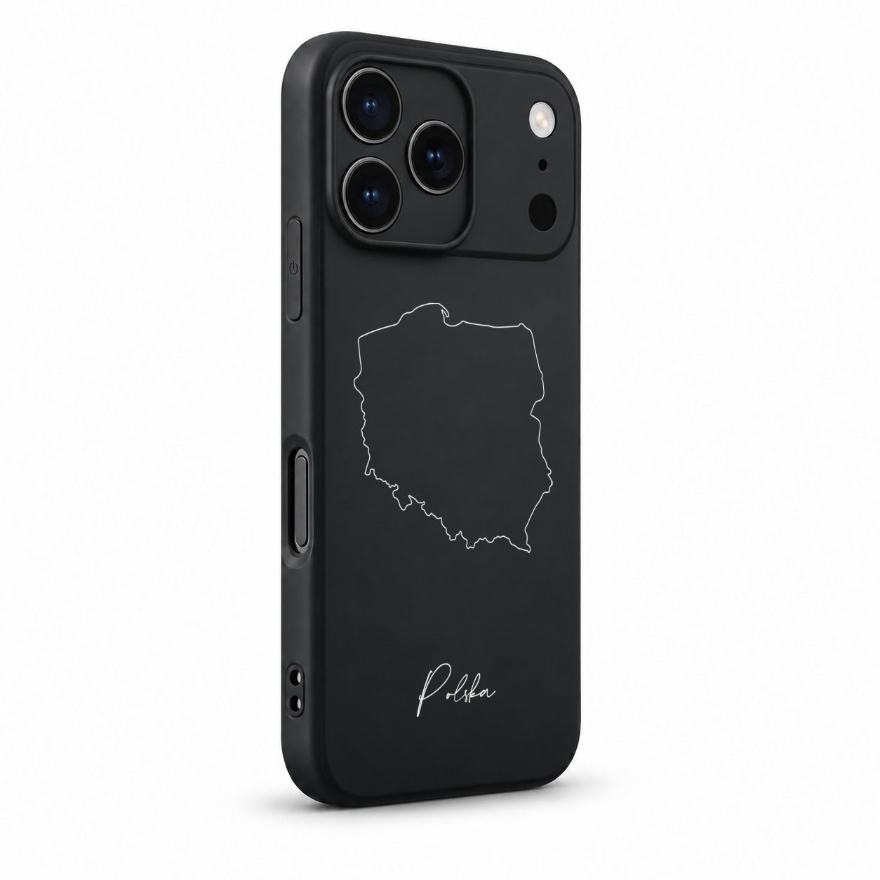 Poland phone case for iPhone 17 Pro – angled view with camera edge and side buttons