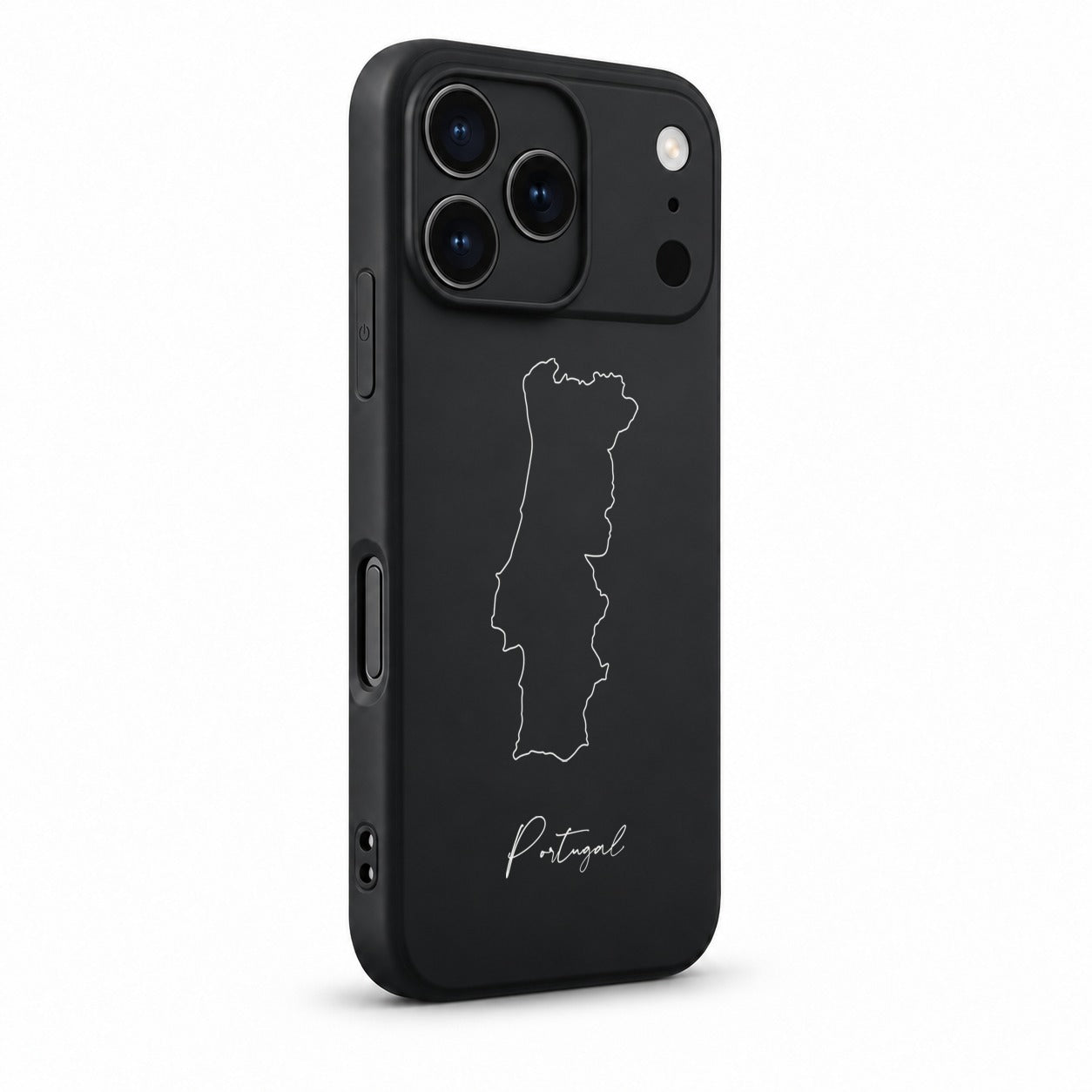 Portugal Handyhülle für iPhone 17 Pro – Schrägansicht mit Kamerarand und Seitentasten