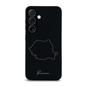 Rumänien Handyhülle für Samsung Galaxy S23 bis S26 – Rückseite mit Landkarte und Schriftzug