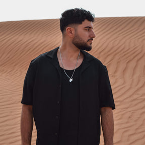 Syria Map Necklace Men worn by model