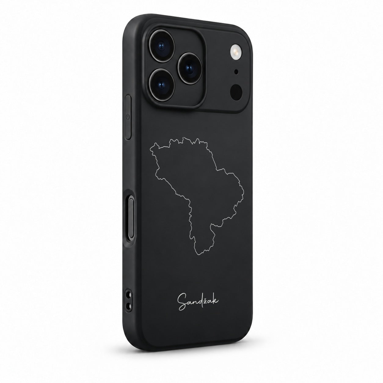 Sandžak Handyhülle für iPhone 17 Pro – Schrägansicht mit Kamerarand und Seitentasten