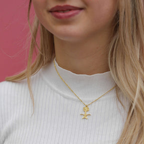 Saudi Arabia Sword Emblem Necklace Women worn by model