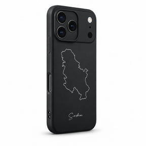 Serbien Handyhülle für iPhone 17 Pro – Schrägansicht mit Kamerarand und Seitentasten