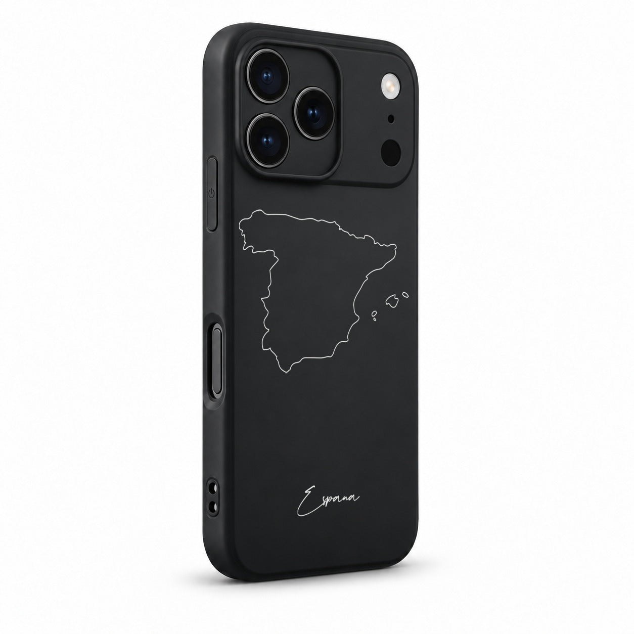 Spanien Handyhülle für iPhone 17 Pro – Schrägansicht mit Kamerarand und Seitentasten