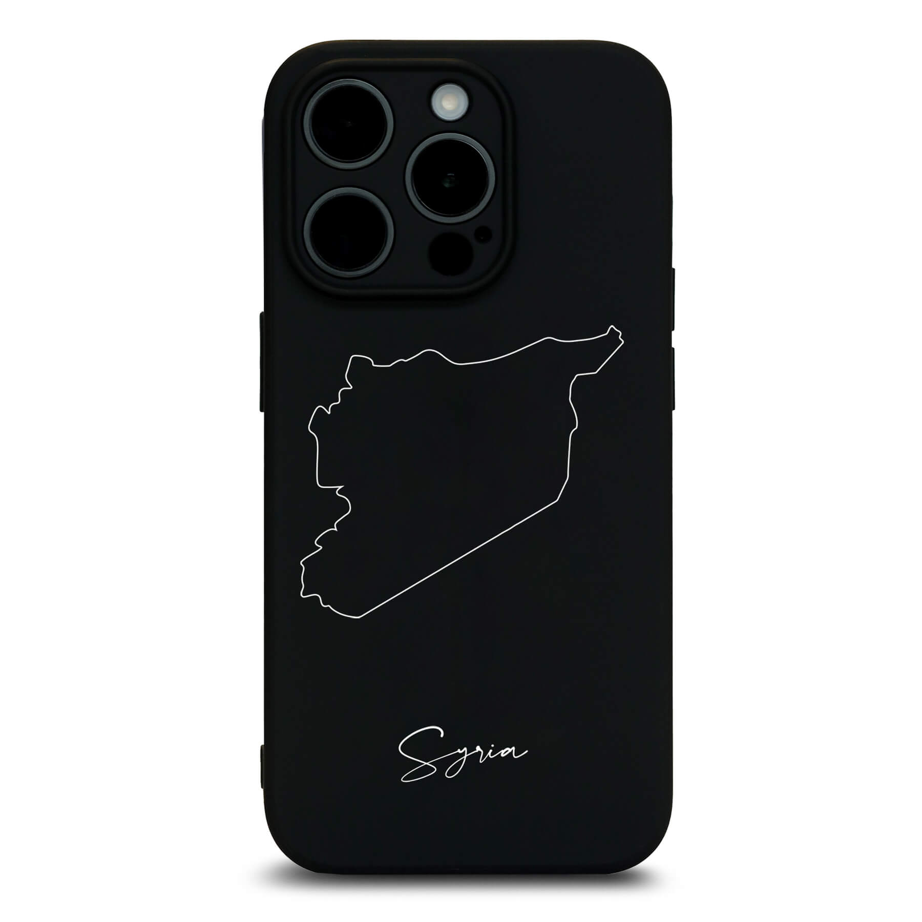 Syrien Handyhülle für iPhone 13 bis 16 – Rückseite mit Landkarte und Schriftzug