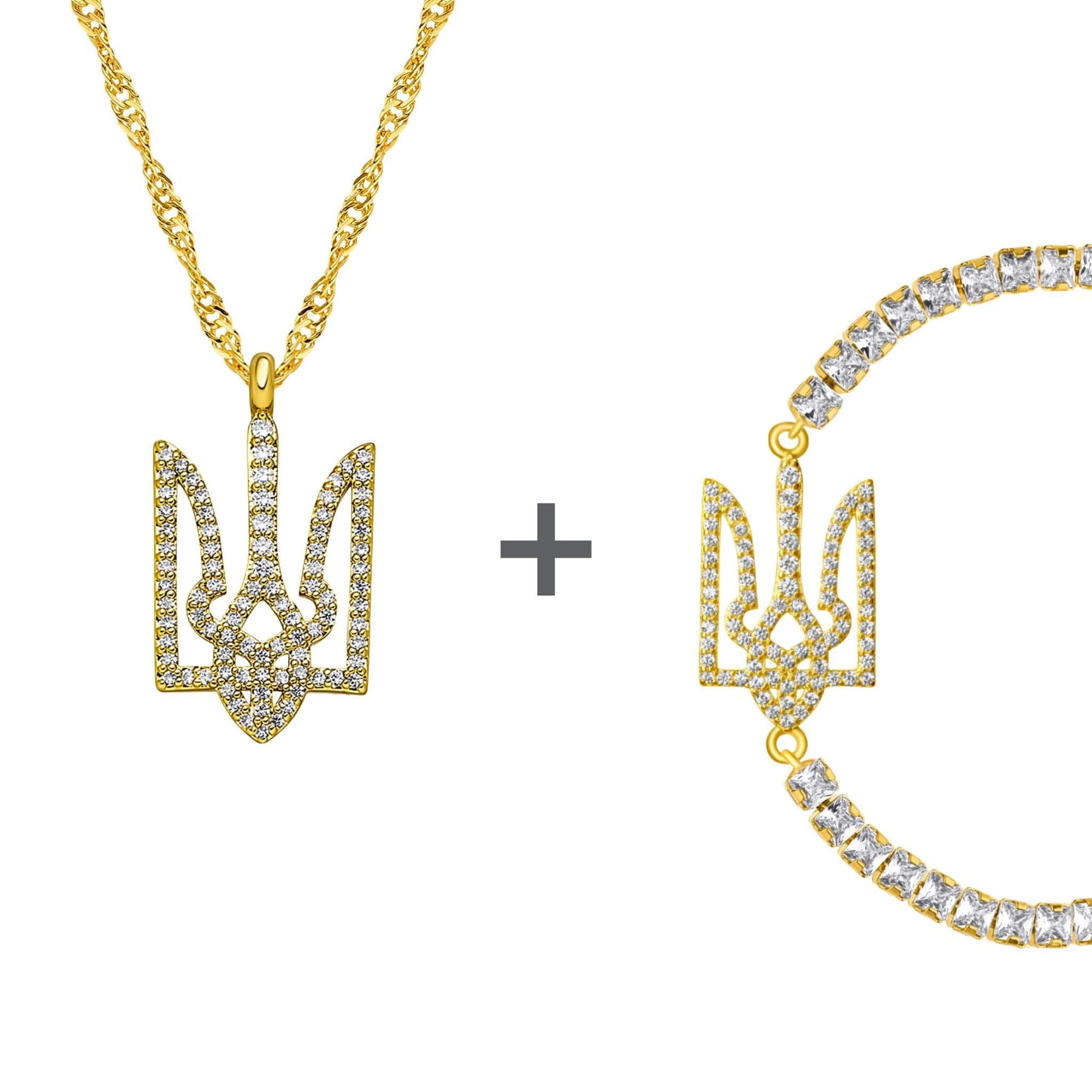 Ukraine Dreizack Wappen Schmuck Set Damen 18K Gold | d'origine
