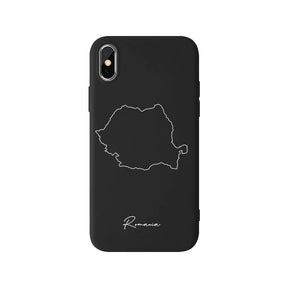 Rumänien Handyhülle für iPhone X, XS und XR – Rückseite mit Landkarte und Schriftzug