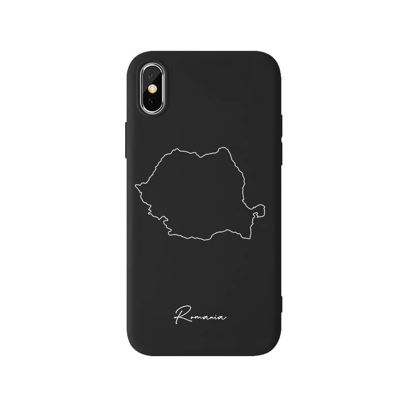 Rumänien Handyhülle für iPhone X, XS und XR – Rückseite mit Landkarte und Schriftzug