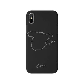 Spanien Handyhülle für iPhone X, XS und XR – Rückseite mit Landkarte und Schriftzug